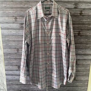 Orvis Men's Long-Sleeved Button-Down Shirt Size XLT‎ Houndstooth Plaid Gray Red